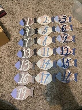 Handpainted Wooden Fish Number Set - Coastal Blue & White HOLD FOR TRICIA FBM.